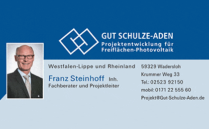 FirmenlogoGut Schulze-Aden | Projektentwicklung Freiflächen-Photovoltaik Franz Steinhoff Inh. Wadersloh