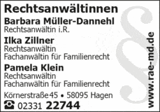 Bildergallerie Müller-Dannehl i. R. Barbara, Zillner Ilka u. Klein Pamela Rechtsanwältinnen Hagen