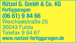Logo Rützel G. GmbH & Co. KG Fertiggaragen Fulda