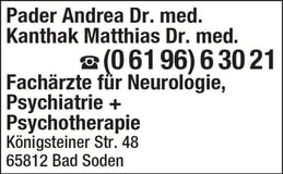 Bildergallerie Pader Andrea Dr. med. u. Kanthak Matthias Fachärzte f. Neurologie, Psychiatrie + Psychotherapie Bad Soden