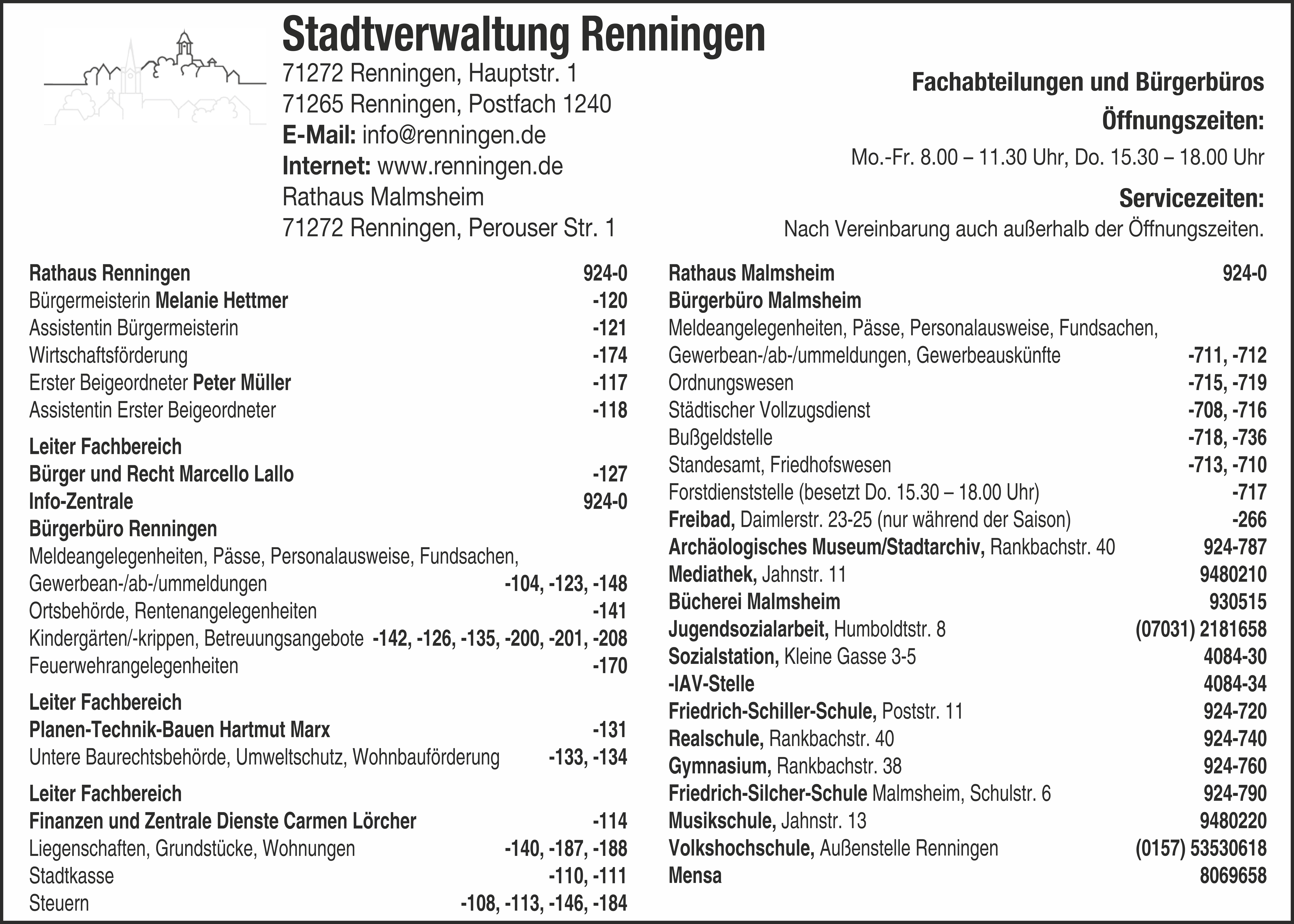 Anzeige Stadtverwaltung Renningen