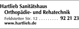 Anzeige Hartlieb GmbH Das moderne Sanitätshaus Orthopädietechnik