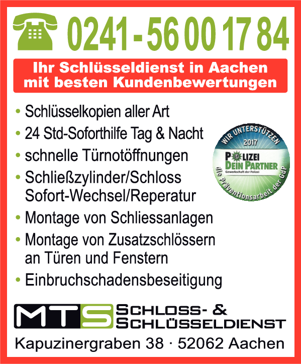 Anzeige MTS Schloss- & Schlüsseldienst UG