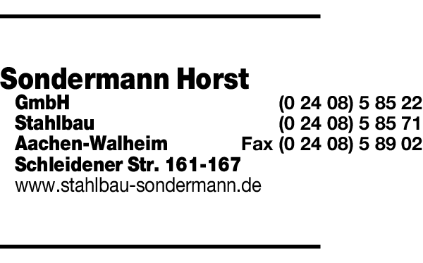 Anzeige Sondermann Horst GmbH Stahlbau