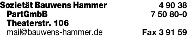 Anzeige Sozietät Bauwens Hammer PartGmbB