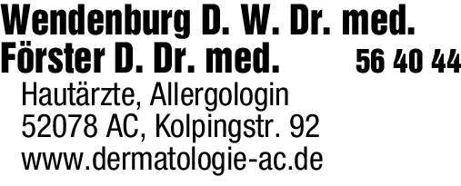 Anzeige Wendenburg D. W. Dr. med. Haut- und Geschlechtskrankheiten