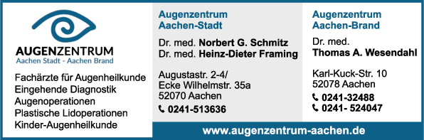 Anzeige Schmitz Norbert Dr. med. & Framing Heinz Dr.med. & Wesendahl Thomas Dr. med. Augenärzte