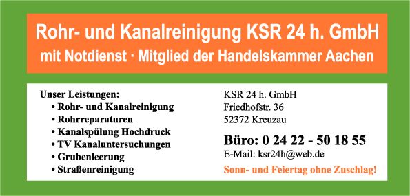 Anzeige KSR 24 h. GmbH Rohr- und Kanalreinigung
