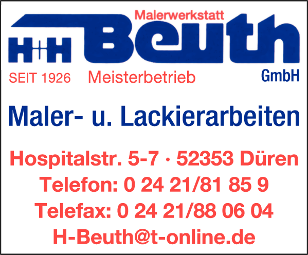 Anzeige Malerfachwerkstatt H. + H. Beuth GmbH