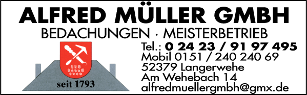 Anzeige Müller Alfred Bedachungen GmbH