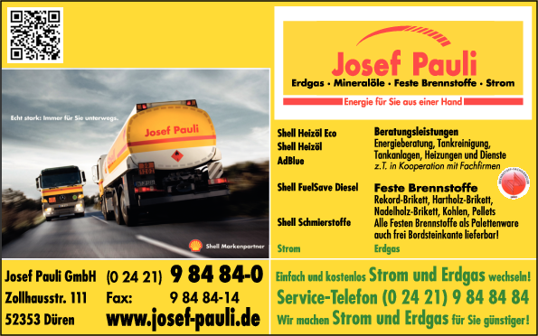Anzeige Josef Pauli GmbH Erdgas-Mineralöle-Feste Brennstoffe-Strom