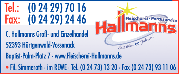Anzeige Hallmanns Christian Fleischerei und Partyservice
