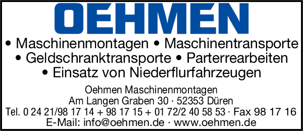 Anzeige Oehmen Maschinenmontagen GmbH & Co. KG