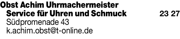 Anzeige Obst Achim staatlich geprüfter Augenoptiker Augenoptikermeister