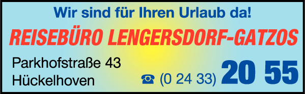 Anzeige Reisebüro Lengersdorf-Gatzos Schreibwaren