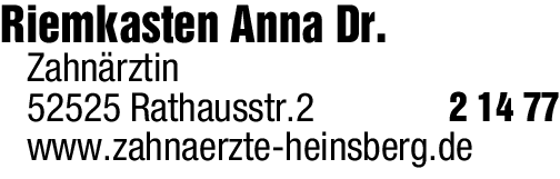 Anzeige Riemkasten Anna Dr. Zahnärztin