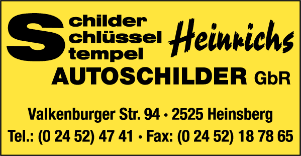 Anzeige Autoschilder Heinrichs GbR