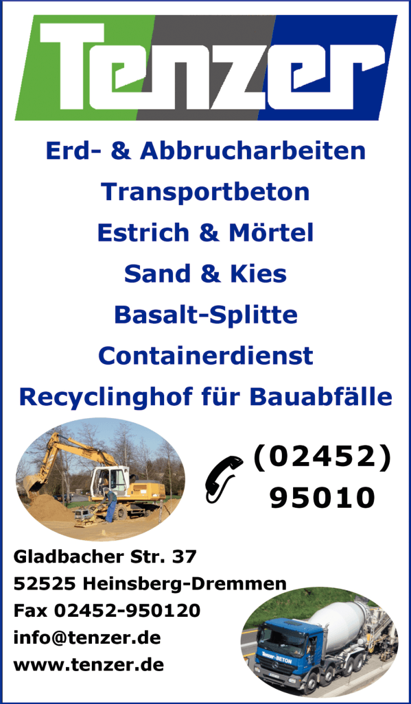 Anzeige Tenzer Beton GmbH Sand u. Kies Transporte