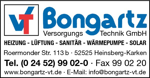 Anzeige Bongartz Versorgungstechnik GmbH Heizung und Sanitär