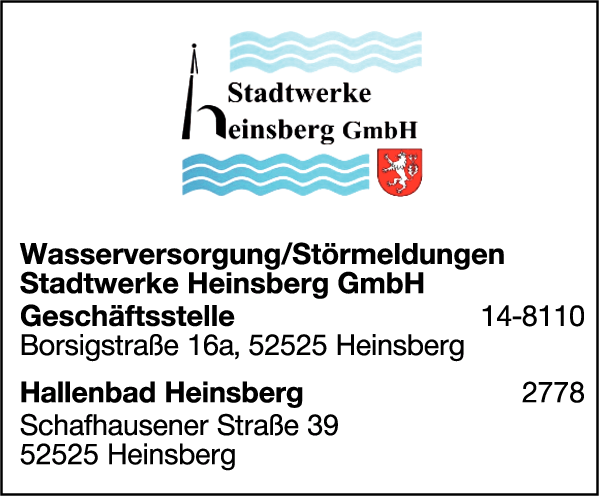 Anzeige Stadtwerke Heinsberg GmbH