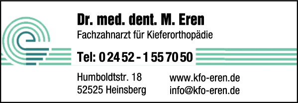Anzeige Eren M. Dr. med. dent. Praxis für Kieferorthopädie