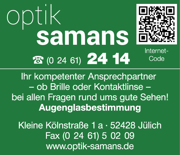 Anzeige Augenoptik Samans OHG Inh. H. Becker + G. Ruegenberg