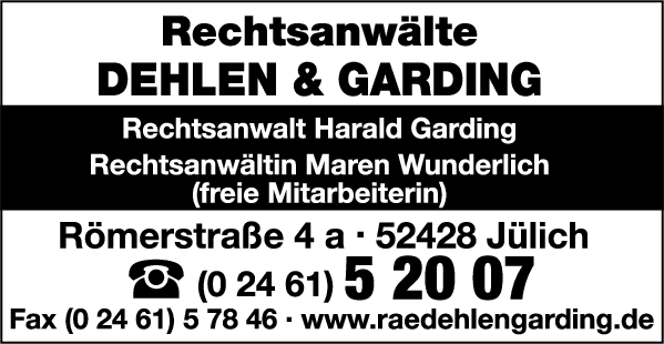 Anzeige Dehlen & Garding Rechtsanwälte