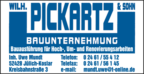 Anzeige Pickartz Wilhelm u. Sohn GmbH & Co. KG