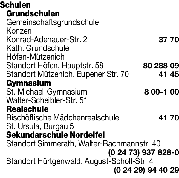 Anzeige Stadtverwaltung Monschau Schulen