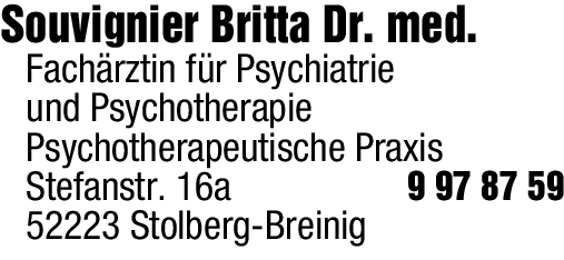 Anzeige Souvignier Britta Dr. med. Psychotherapeutische Praxis