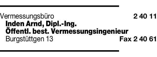 Anzeige Inden Arnd Dipl.-Ing. öffentl.best. VermessungIng.