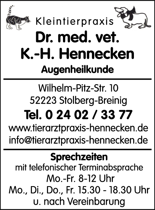 Anzeige Hennecken Karl-Heinz Dr.med.vet.