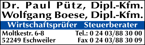 Anzeige Pütz Paul Dr. Dipl.-Kfm. , Boese Wolfgang Dipl.-Kfm. Wirtschaftsprüfer Steuerberater Büro