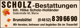 Anzeige SCHOLZ-Bestattungen Inh. Hilke Scholz-Holländer