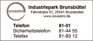 Anzeige Covestro Industriepark Brunsbüttel