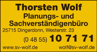 Anzeige Wolf Thorsten Planungs- u. Sachverständigenbüro