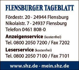 Anzeige Schleswig-Holsteinischer Zeitungsverlag GmbH & Co.KG (sh:z) Flensburger Tageblatt