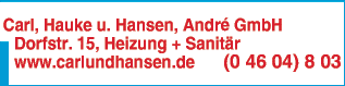 Anzeige Hauke Carl & André Hansen GmbH Heizungs- und Sanitärtechnik