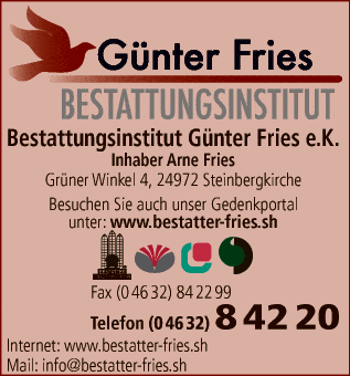 Anzeige Bestattungsinstitut Günter Fries e.K. Inh. Arne Fries