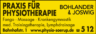 Anzeige Bohlander Karen u. Joswig Yvonne Physiotherapie - Krankengymnastik
