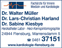 Anzeige Kardiologische Praxis Internist, Dr.med. W. Müller, u. Dr.med. L.-C. Harland, Dr.med.S. Kiesbye
