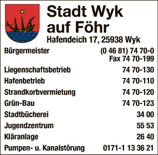 Anzeige Stadt Wyk auf Föhr