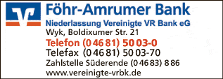 Anzeige Föhr - Amrumer Bank Niederlassung Vereinigte VR Bank eG