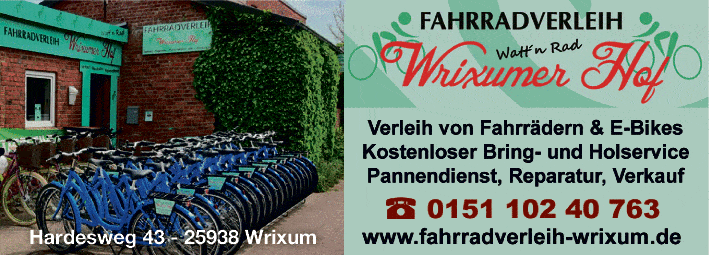 Anzeige Fahrradverleih Wrixumer Hof Fahrradreparatur