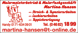 Anzeige Hansen Martina Malermeisterin , Hansen Dieter