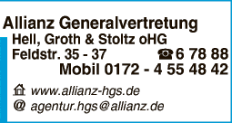 Anzeige Allianz Generalvertretung Hell, Groth & Stoltz oHG Versicherungsagentur