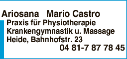 Anzeige Ariosana Mario Castro Praxis für Krankengymnastik