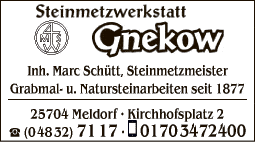Anzeige Steinmetzwerkstatt Gnekow Inh. Marc Schütt Grabmale - Naturstein