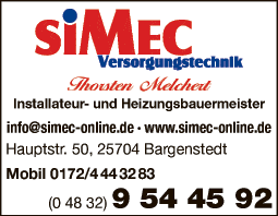 Anzeige SiMEC Versorgungstechnik Thorsten Melchert Heizung und Sanitär