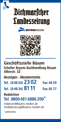 Anzeige Dithmarscher Landeszeitung Boyens Medien GmbH & Co. KG Geschäftsstelle Büsum